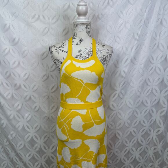 Diane Von Furstenberg DVF Target Yellow Gingko Halter Tie Knit Midi Dress S - Picture 7 of 10